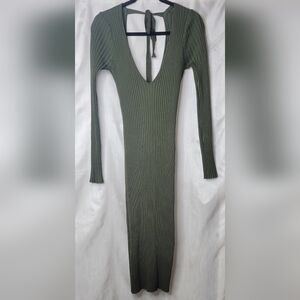 NBD Bekah deep V midi dress in olive green